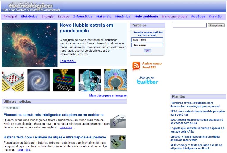 Website Inovação Tecnológica.